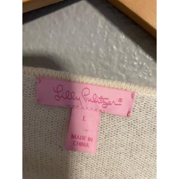 Lilly Pulitzer Cardigan Womens Large White Cashmere Fringe Open Front Read - Picture 4 of 9